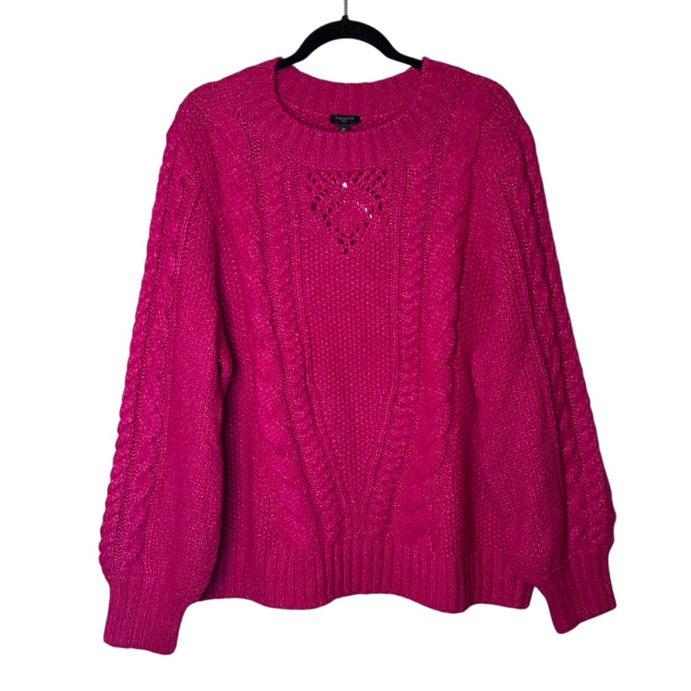 Talbots Hot Pink Barbie Cable Knit Sweater Fisherman NWT 2X Wool Blend JO5161